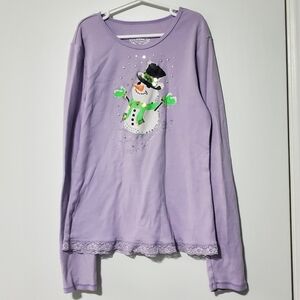 Justice Size 14 Girls Lavender Snowman Sparkles Long Sleeve Shirt